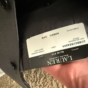 Grey Ralph Lauren grey suit, New. 40R suit coat, 34 waist